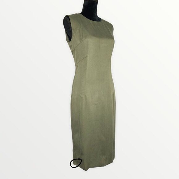 Milly Seamed Shift Dress in Olive Green - Picture 12 of 14